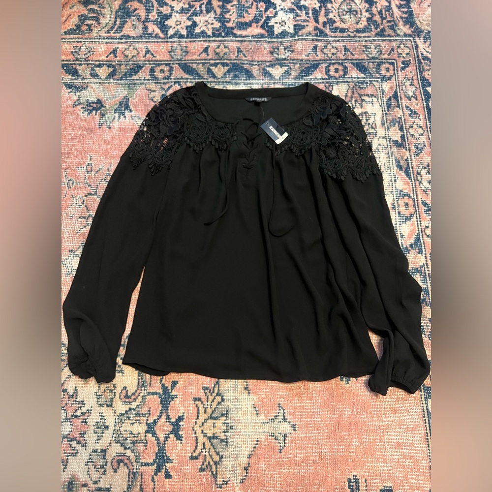 Express Long Sleeve Blouse With Lace V Neck